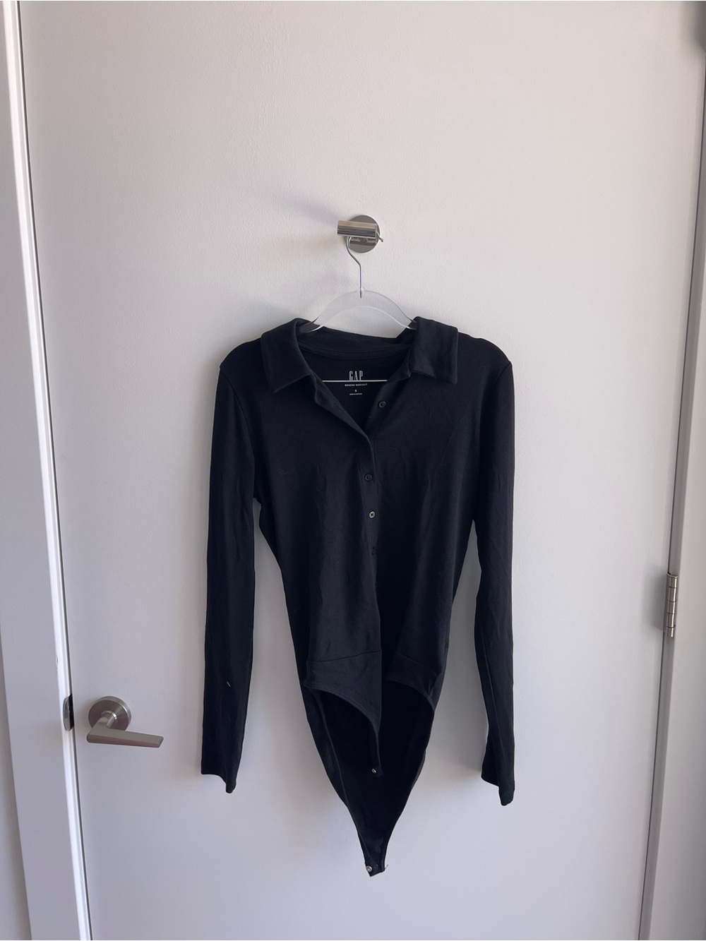 GAP Black Long-Sleeve Snap Bodysuit Button Down